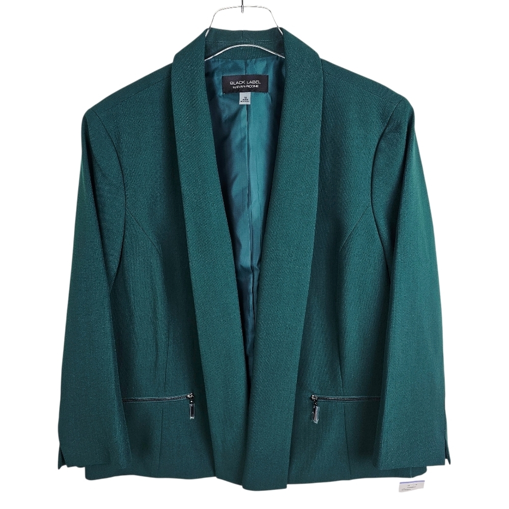 Black Label by Evan-Picone Green Open Front Blazer NWT